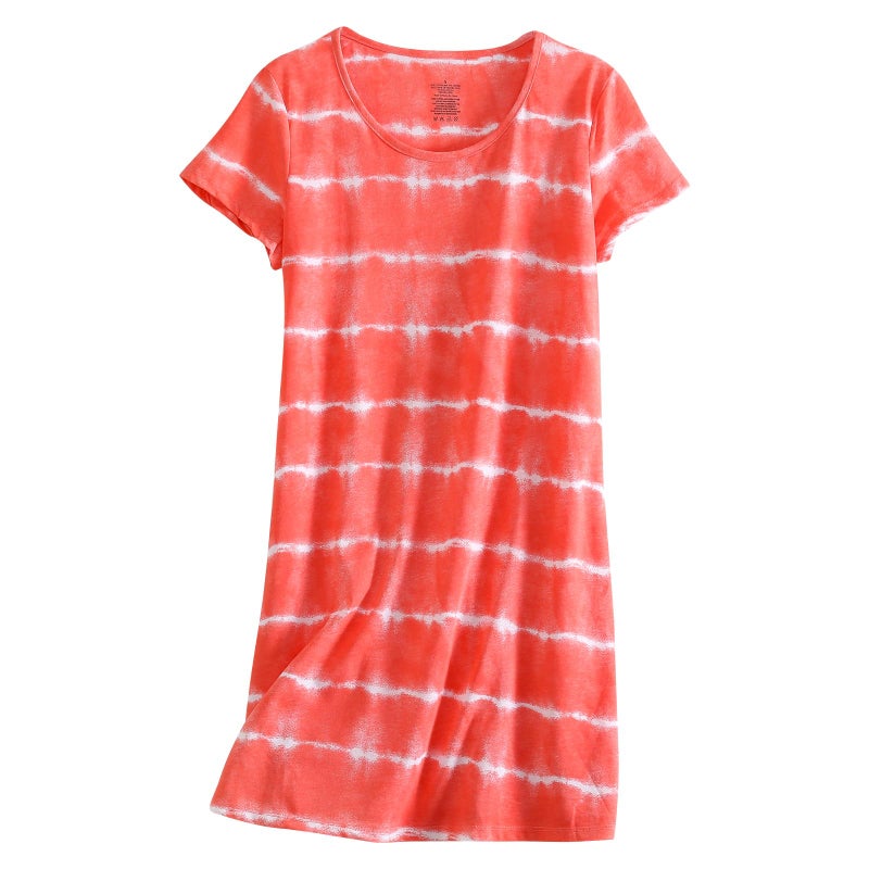 PNAEONG Women's Cotton Nightgown Sleepwear Short Sleeves Shirt Casual Print Sleepdress XTSY108-Orange Wave-M - Image 1